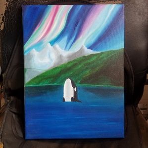 Orca northern lights oil painting